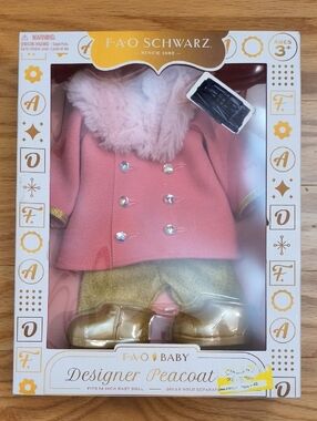 FAO Schwarz Pink Peacoat Outfit w/ Gold Accents 14" Doll, NWT
